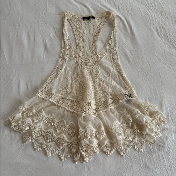 Free People Cream Lace Tank Top - Picture 2 of 8